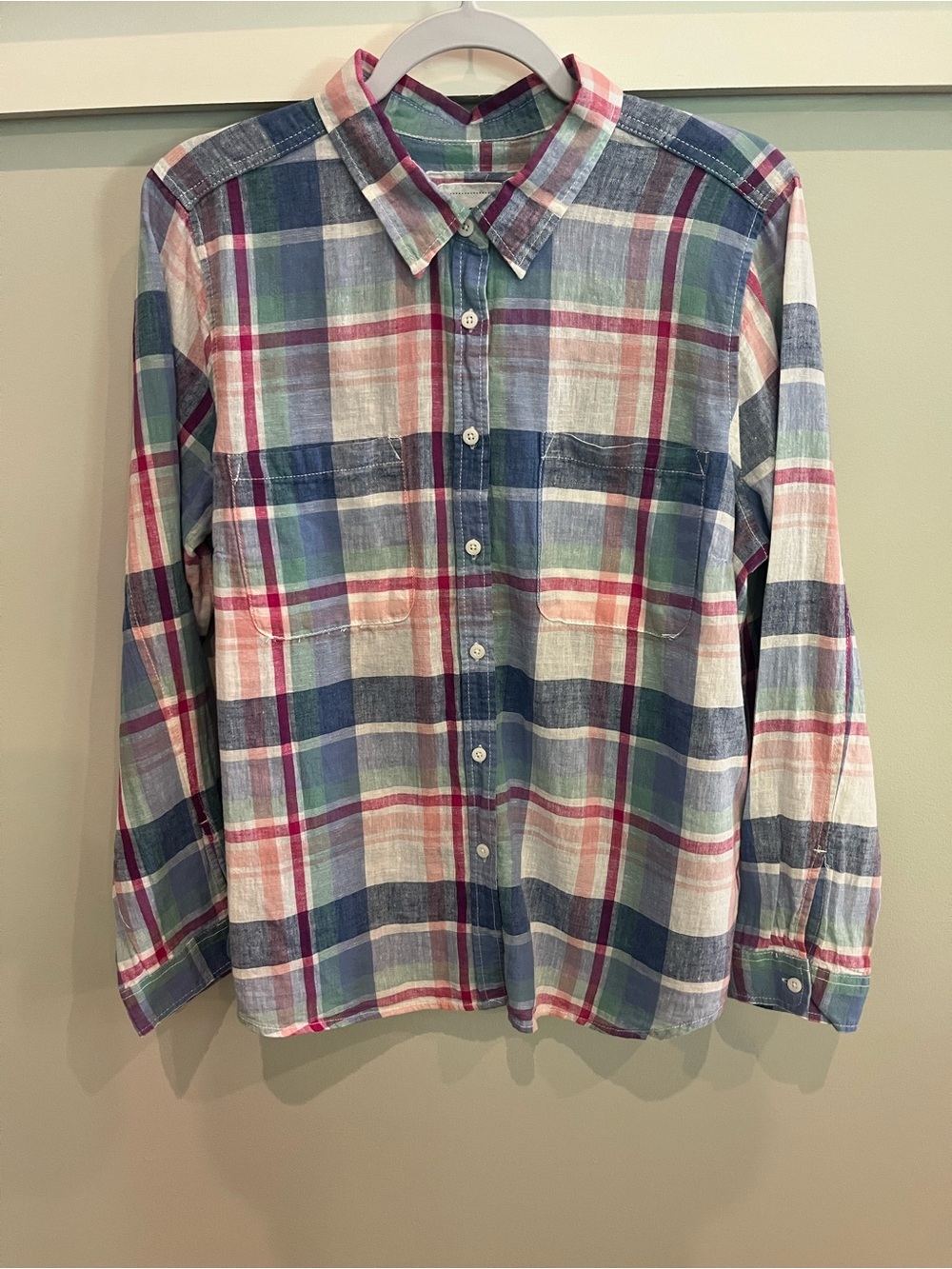 Sonoma Plaid Button-Down Shirt - Blue, Green & Pink